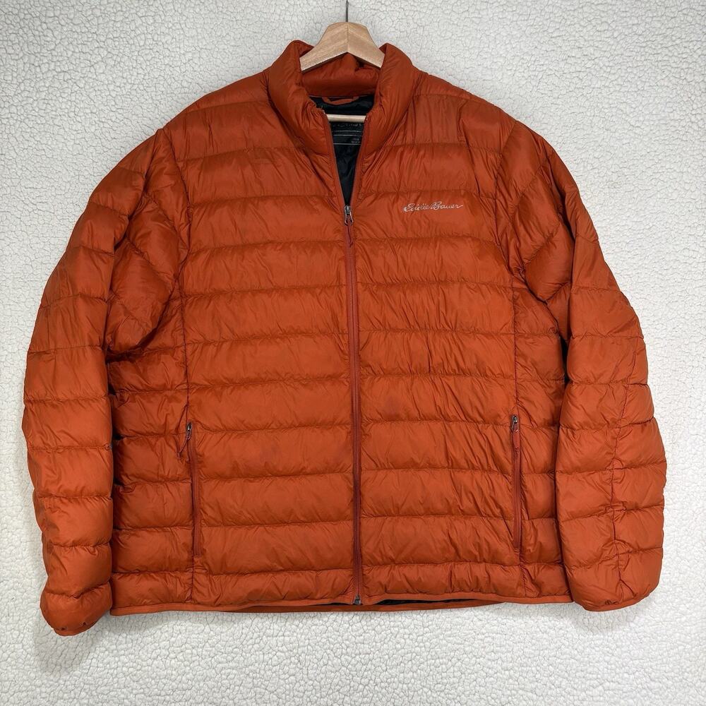 Eddie Bauer Packable Down Puffer Jacket Mens XXL 2XL Orange Full Zip Ultralight